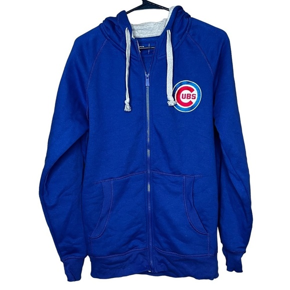 Chicago Cubs Mens Size Small Hoodie Full Zip Blue Logo Patch Pockets Baseball - Picture 2 of 6